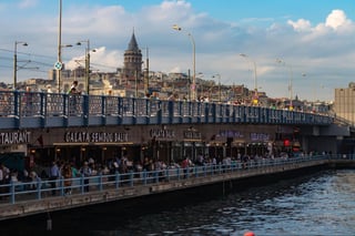 Galata Bridge with traditional fish restaurants
