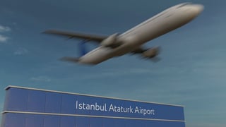 Commercial airplane taking off at Istanbul Ataturk Airport