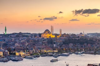 Istanbul, sunset view from Galata tower to city district