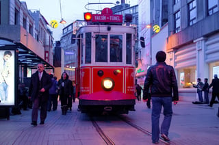 The former tram on Istiklal Street in Istanbul, Taksim-Tunel carry passengers