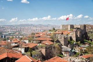 Ankara Castle and rooftops of old traditional houses from old town of Ankara