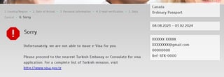 Turkish e-visa Application is Rejected