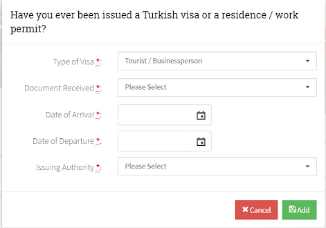 ¿Alguna vez se le ha emitido una visa turca?